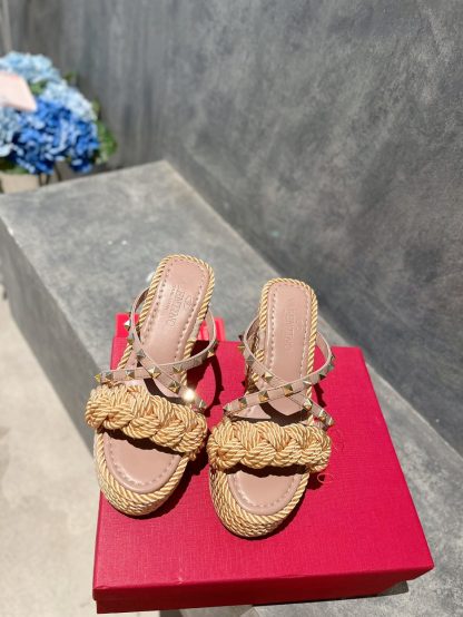VALENTINO Studded hemp rope wedge sandals - Image 2