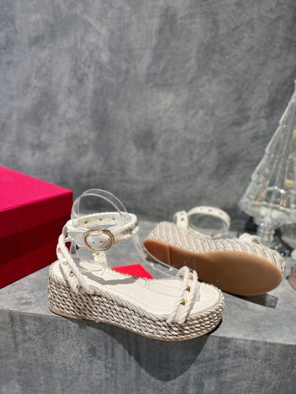 VALENTINO Studded hemp rope wedge sandals - Image 2