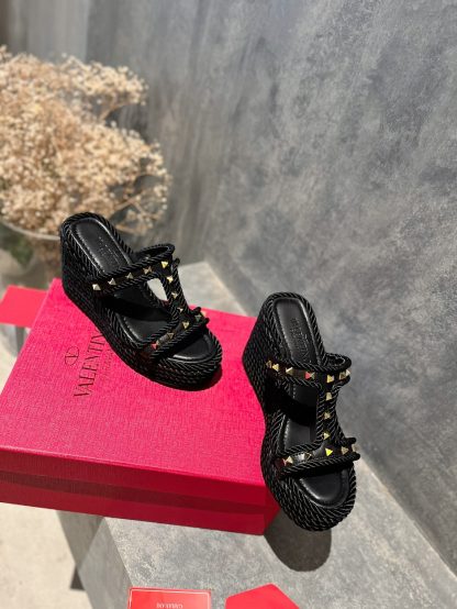 VALENTINO Studded hemp rope wedge sandals - Image 2
