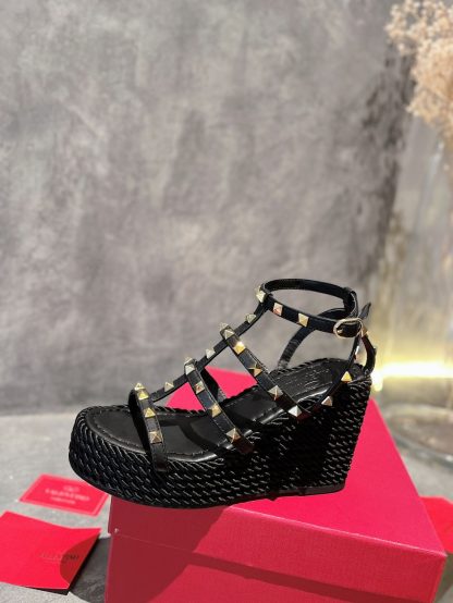 VALENTINO Studded hemp rope wedge sandals - Image 3