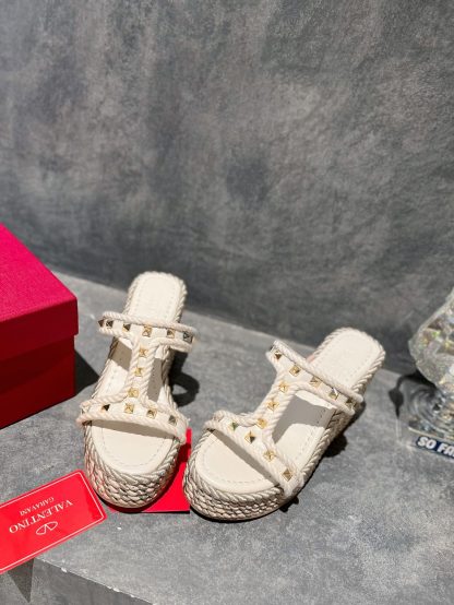 VALENTINO Studded hemp rope wedge sandals - Image 2