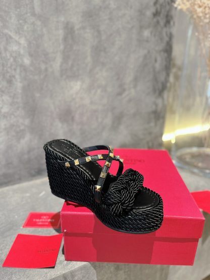 VALENTINO Studded Rope Woven Wedge Sandals - Image 3