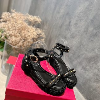 VALENTINO Studded Rope Woven Wedge Sandals