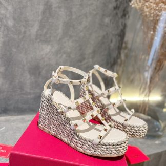 VALENTINO Studded Rope Woven Wedge Sandals