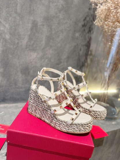 VALENTINO Studded Rope Woven Wedge Sandals