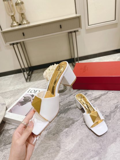 VALENTINO Gold Studded High Heels Sandals - Image 3