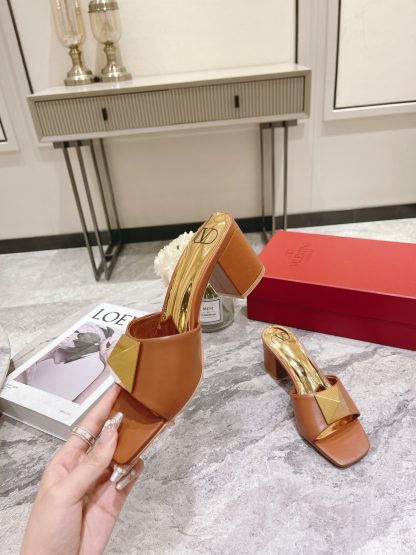 VALENTINO Gold Large Rivet High-end Sandals High Heels - Image 3