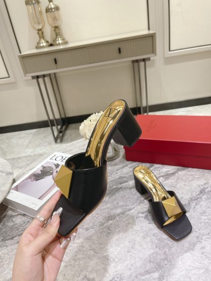 VALENTINO Gold Large Rivet High-end Sandals High Heels - Image 3