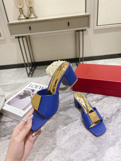 VALENTINO Gold Large Rivet High-end Sandals High Heels - Image 3