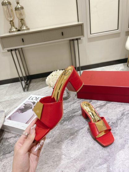 VALENTINO Gold Large Rivet High-end Sandals High Heels - Image 3