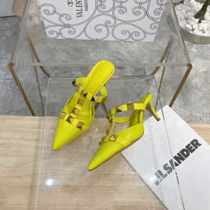 VALENTINO Gold Large Rivet Fashion High-end Sandals High Heels - Image 2