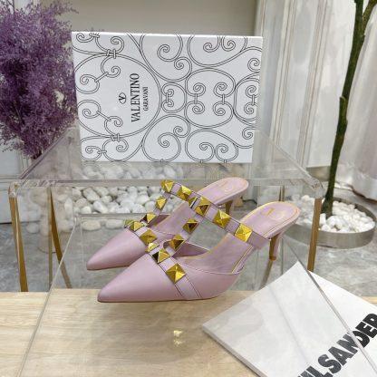 VALENTINO Gold Large Rivet Fashion High-end Sandals High Heels - Image 2