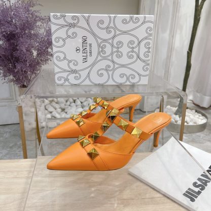 VALENTINO Gold Large Rivet Fashion High-end Sandals High Heels - Image 2