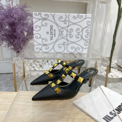 VALENTINO Gold Large Rivet Fashion High-end Sandals High Heels - Image 2