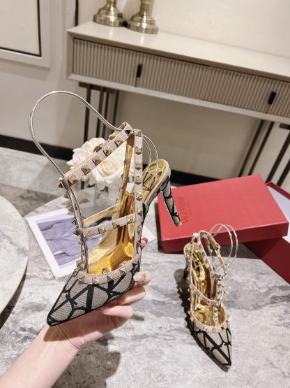VALENTINO Gold Studded High Fashion High Heels - Image 3