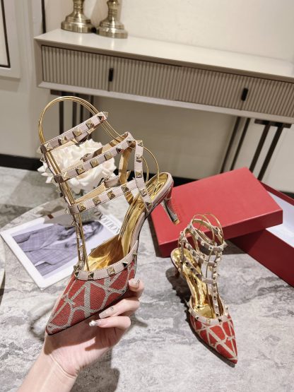 VALENTINO Gold Studded High Fashion High Heels - Image 3