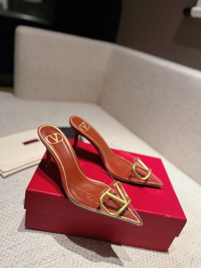 VALENTINO Fashion V Buckle Transparent Film Sandals High Heels - Image 2