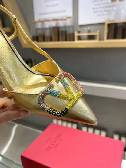 VALENTINO Diamond Big V Buckle Exquisite High Heels - Image 3