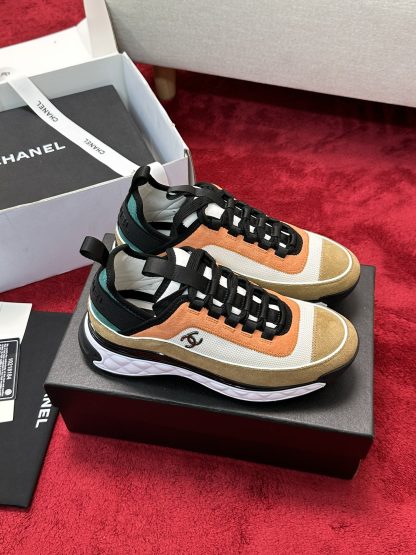 Chanel unisex couple's orange mix and match classic casual sneakers - Image 2