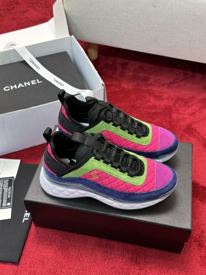 Chanel pink green men's and women's couple's mixed craft embroidery style versatile casual sports shoes - Image 2