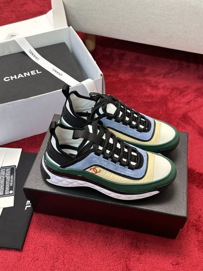 Chanel men's and women's couple's blue-green mixed-match craft embroidery style versatile casual sports shoes - Image 2