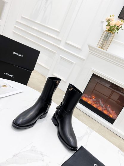 Chanel height-enhancing slimming all-match side zipper high boots heel height 2.5cm - Image 2