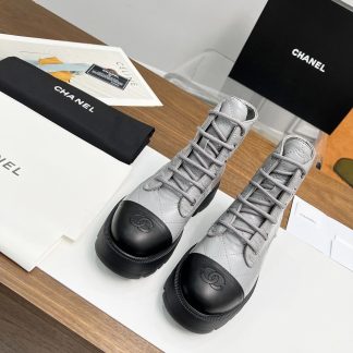 Chanel autumn and winter electric embroidery diamond blue-gray wear-resistant and non-slip Martin boots