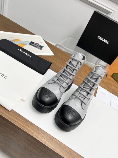Chanel autumn and winter electric embroidery diamond blue-gray wear-resistant and non-slip Martin boots