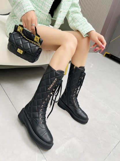 Chanel Autumn and Winter Electric Show Diamond Style Black Mid-Boots - Image 2