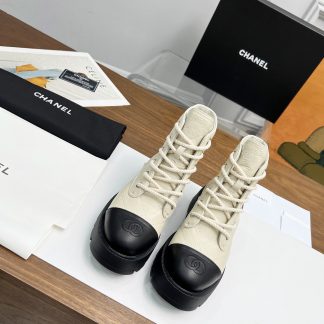 Chanel autumn and winter electric embroidery diamond beige wear-resistant and non-slip Martin boots