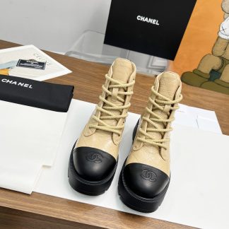 Chanel autumn and winter electric embroidery diamond apricot wear-resistant and non-slip Martin boots