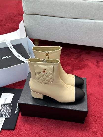 Chanel's new simple, stylish and versatile comfortable apricot short boots with a heel height of 5cm - Image 2