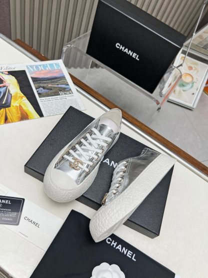Chanel high-end custom silver classic comfortable casual shoes - Image 2