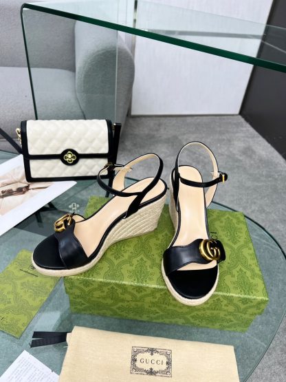Gucci Straw Platform Sandals - Image 2