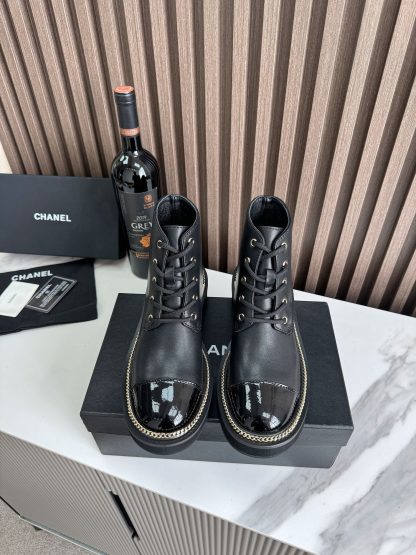 Chanel autumn and winter hit black simple lace-up boots - Image 2