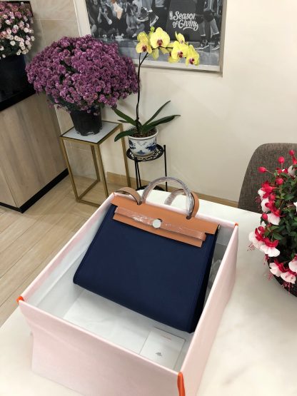 Hermes dark blue with khaki waterproof fashion casual crossbody bag unisex 31cm - Image 2