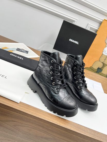 Chanel autumn and winter new black electric embroidery diamond shiny wrinkled leather Martin boots - Image 2