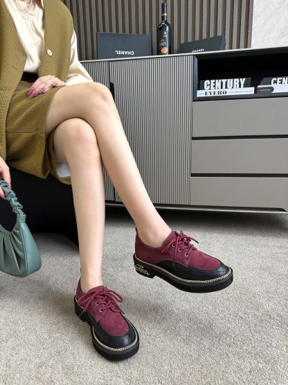 Chanel autumn and winter red fashionable simple leather loafers - Image 2