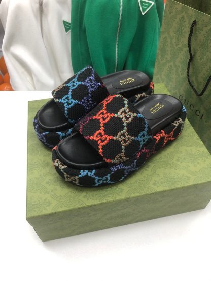 Gucci Multicolor Linen Women's Platform Slippers - Image 2