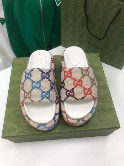 Gucci Multicolor Linen Women's Platform Slippers - Image 2