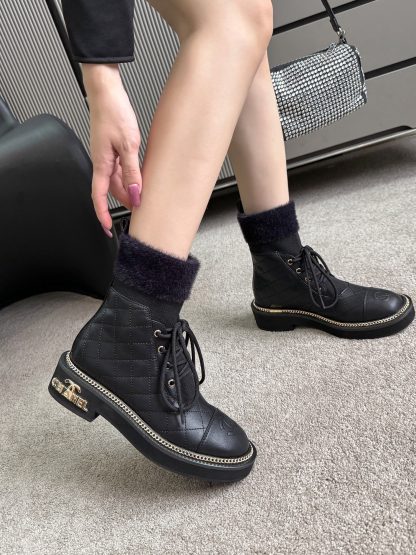 Chanel classic fashion black simple lace-up boots - Image 2