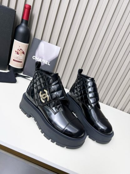 Chanel autumn and winter new black shiny light show diamond style leather boots - Image 2