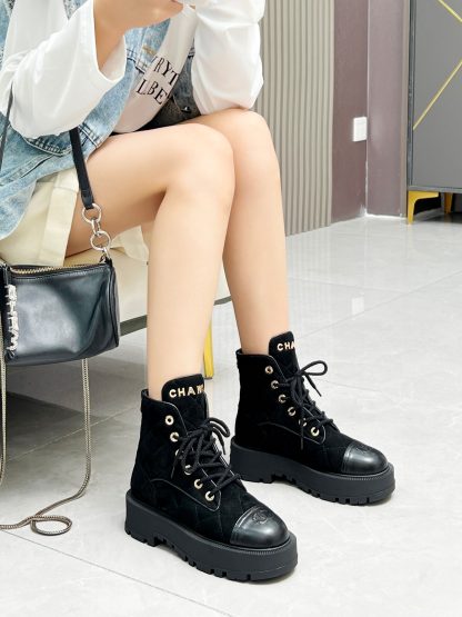 Chanel autumn and winter new black velvet electric show diamond style leather boots - Image 2