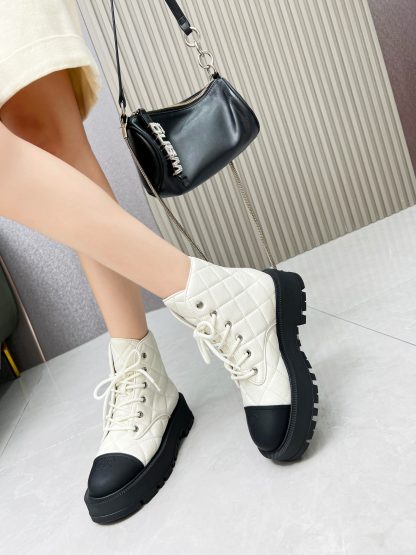 Chanel autumn and winter new white and black electric show diamond style leather boots - Image 2