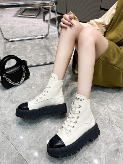 Chanel Beige Thick-soled Super Comfortable Motorcycle Boots - Image 2