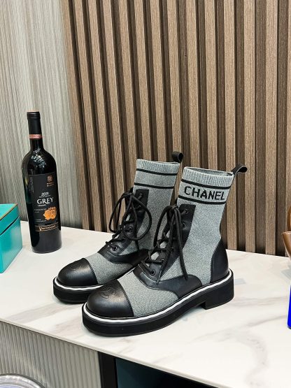 Chanel Grey Thick Sole Super Comfortable Biker Boots - Image 2