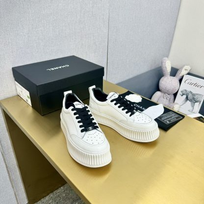 Chanel classic white and black mix classic fashion casual sneakers - Image 2