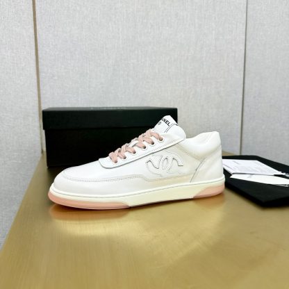 Chanel classic craft embroidery style white and pink mix and match casual sports shoes - Image 2