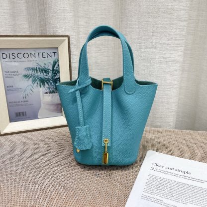 Hermès blue mini 14cm vegetable basket Soft and versatile calfskin Basic daily style - Image 2