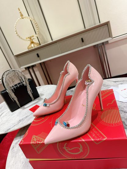 Christian Louboutin wave patent leather crystal chain high heels - Image 2